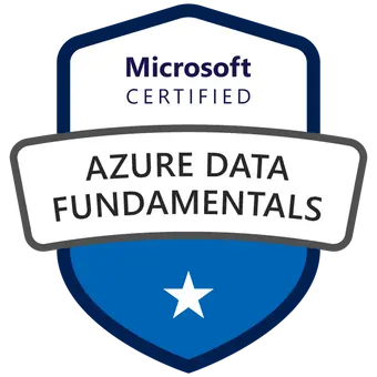 Certified Microsoft Azure Data Fundamentals badge achieved after attending the DP-900 Course and Exam