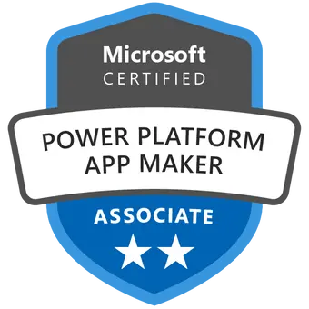 Certified Microsoft Dynamics 365 Power Platform App Maker badge achieved after attending the PL-100 Course and Exam