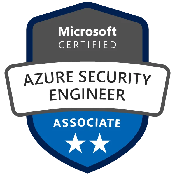 Certified Azure Security Engineer badge achieved after attending the AZ-500 Azure Security Training and Certification Course