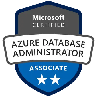 Certified Microsoft Azure database Administrator badge achieved after attending the DP-300 Course and Exam