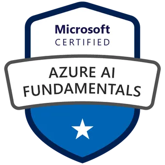 Certified Microsoft Azure AI Fundamentals badge achieved after attending the AI-900 Course and Exam